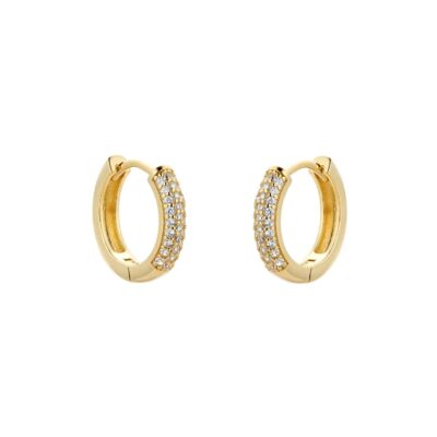 Yellow Gold Plated Silver Pave Cubic Zirconia Huggie Earrings